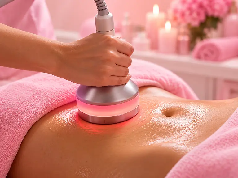 A depiction of a body contouring treatment with cavitation technology.