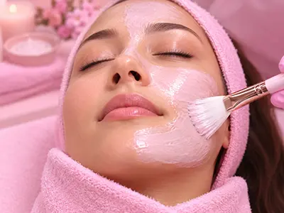 A beautician performing a customized specialized facial treatment on a client in a serene salon environment.