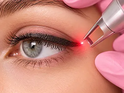Laser treatment for effective removal of unwanted permanent eyeliner pigment.