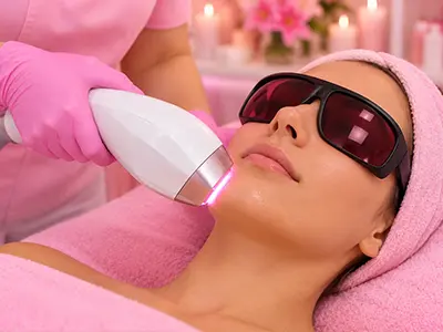 Laser treatment targeting unwanted facial hair on the face for smoother skin.