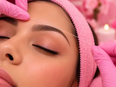 Aesthetic image showcasing the results of full face threading hair removal technique for smooth skin.