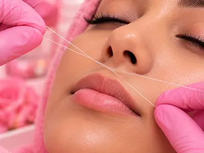 Upper lip threading service showcasing a clean and defined look after treatment.