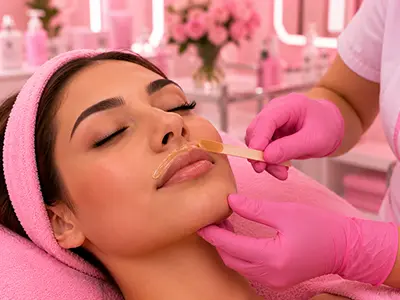 Aesthetic view of the upper lip waxing process showcasing smooth skin results.