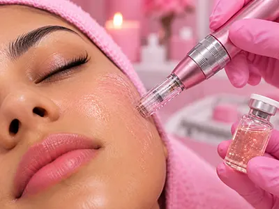 Microneedling treatment showcasing salmon DNA for skin rejuvenation and hydration.